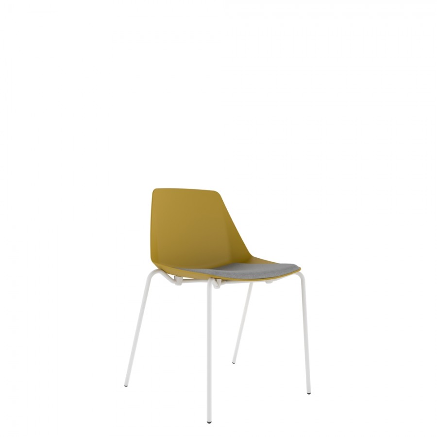 Polypropylene Shell Chair With Upholstered Seat Pad and 4-Leg White Steel Frame